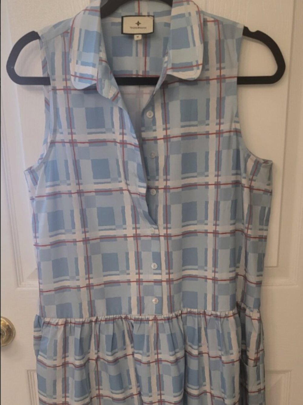 Tuckernuck Drop Waist Shirt Dress Blue Plaid Preppy Sleeveless Button Front Size